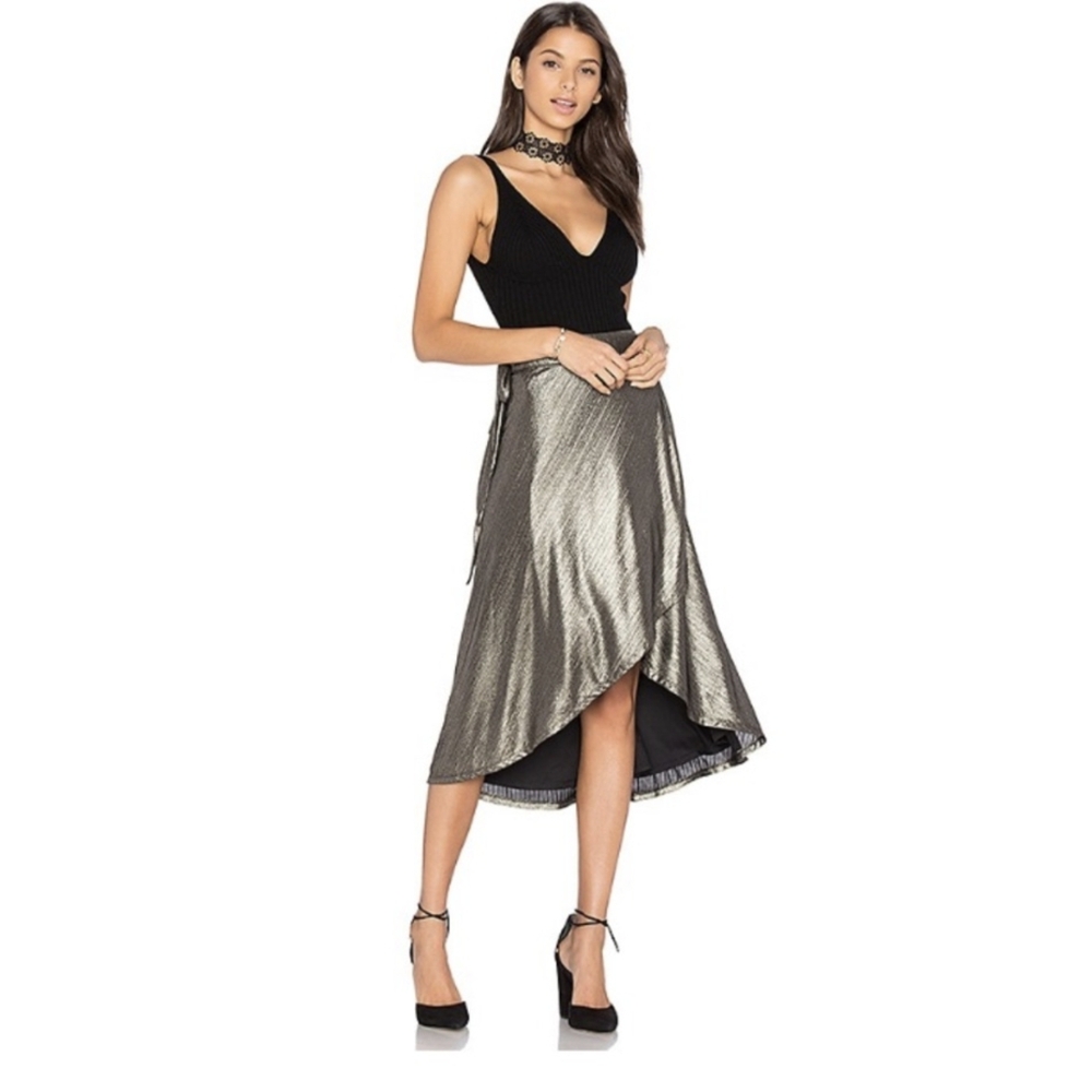 NWT House of Harlow 1960 x Revolve metallic wrap skirt